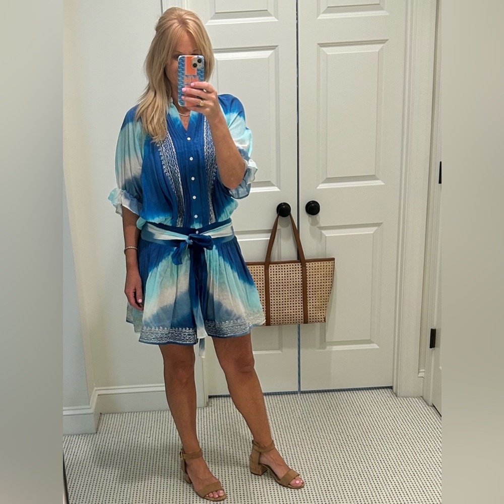 Juliet Dunn Blue Ombré Embroidered Blouson Dress Size 1